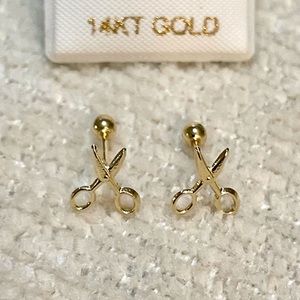 Solid Yellow Gold 14 Karat Cute Scissor Earring